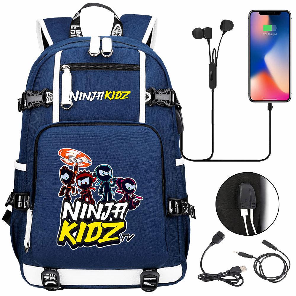 Print Kids Backpack with USB Charging Port, Teenagers School Bookbag, Lightweight Travel Daypack with Headphone Jack Anti-Theft Design