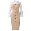 Women Elegant Business Long Sleeve Blazer Collar Patchwork Pencil Midi Dress