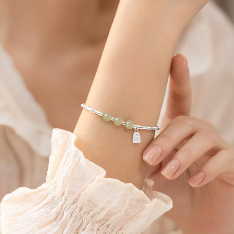 9Silver and Hetian Jade Bracelet for Women, New Light Luxury Niche Exquisite Friendship Jewelry in Vintage Style