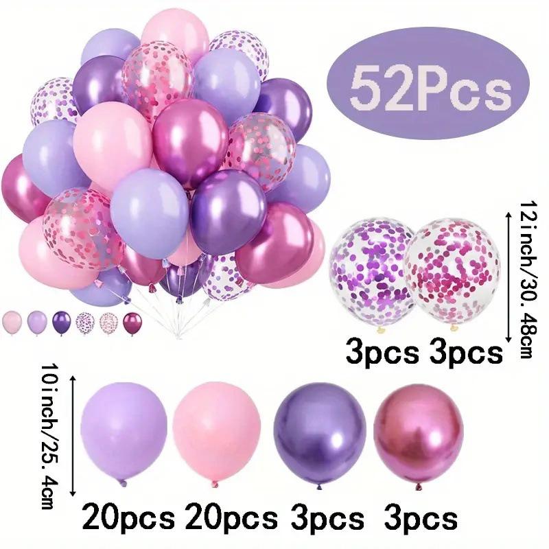 

52PCS Macaron Pink Purple Metallic Confetti Balloons Set - Wedding Birthday Party Decorations for Indoor Outdoor Celebration as picture