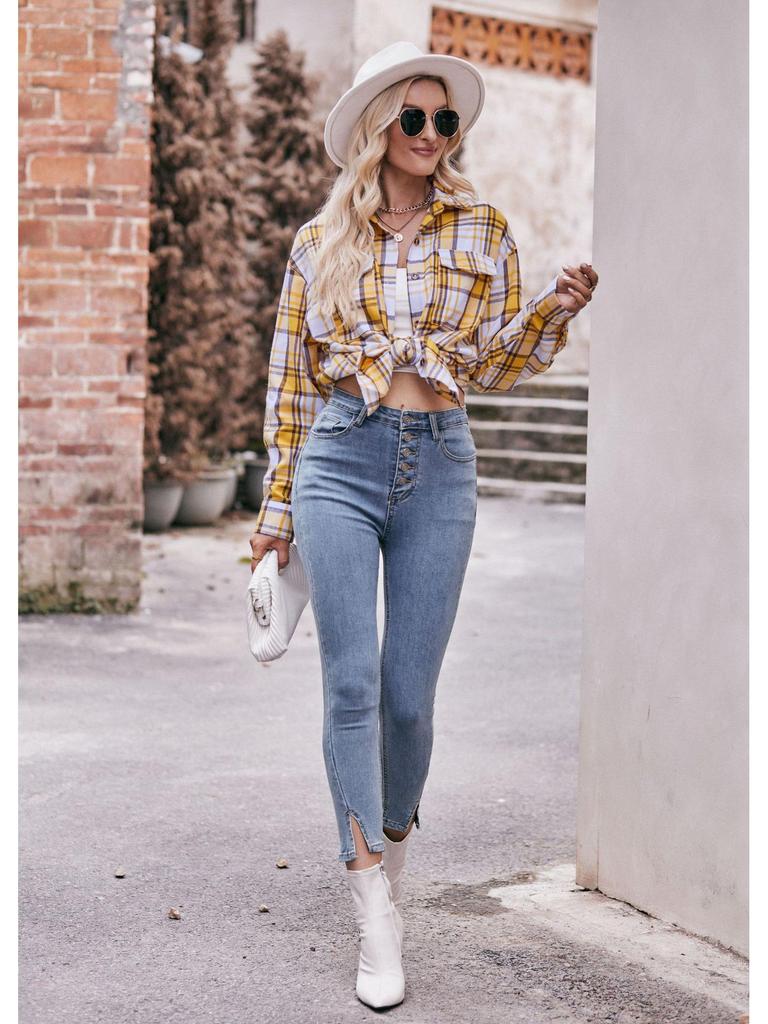 Women's 2024 Oversize Loose Plaid Shirt - European & American Casual Autumn/Winter Fashion