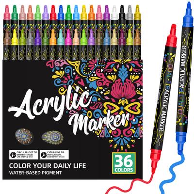 36 Colors Dual Tip Acrylic Paint Pens Markers, Premium Acrylic Paint Pens for Wood, Canvas, Stone, Rock Painting, Glass, Ceramic