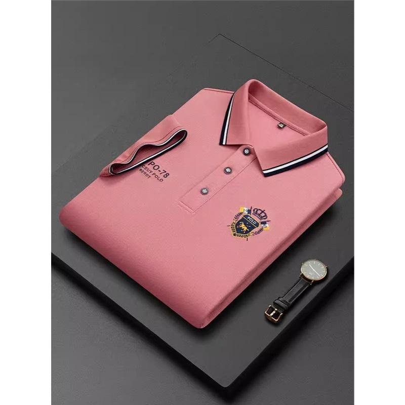 

Мужская вышитая рубашка поло, не требующая глажки, летняя, с короткими рукавами L светло-розовый