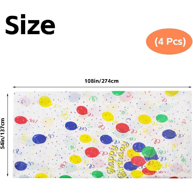 kathson Rectangle Tablecloth with Colorful Balloons Pattern,Plastic Birthday Disposable Tablecloth Plastic Table Cloths Table Cover for