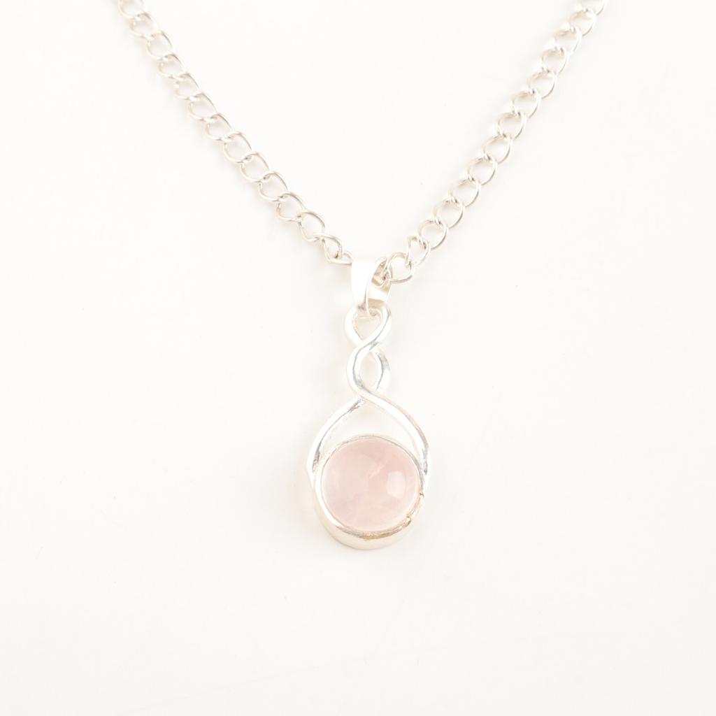 Naturlig Rosenkvarts Ädelsten 925 Sterling Silver Smycken Handgjort Bröllopshänge CP-25-22