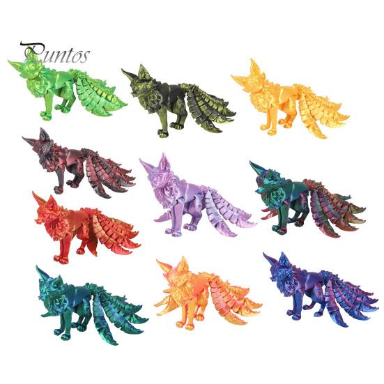 Collectible Fox with Nine Tails 3D Printed Ornament Tailed Figurine Articulated And Hand-painted Limbs Animal Action Figure Flexible Fidget