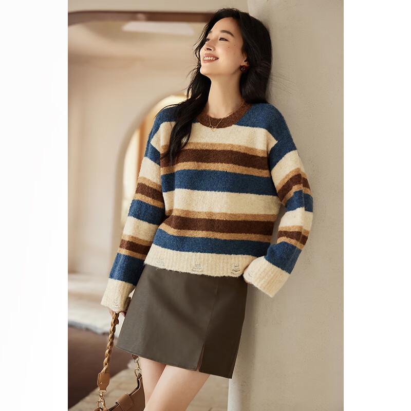VICTORIA&VERA Women's Striped Loose-Fit Knit Sweater