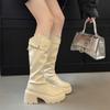 Autumn Winter Platform Thick Heel Women Knight High Boots Cosy Soft Leather Street Style Mordern Long Booties  De Mujes