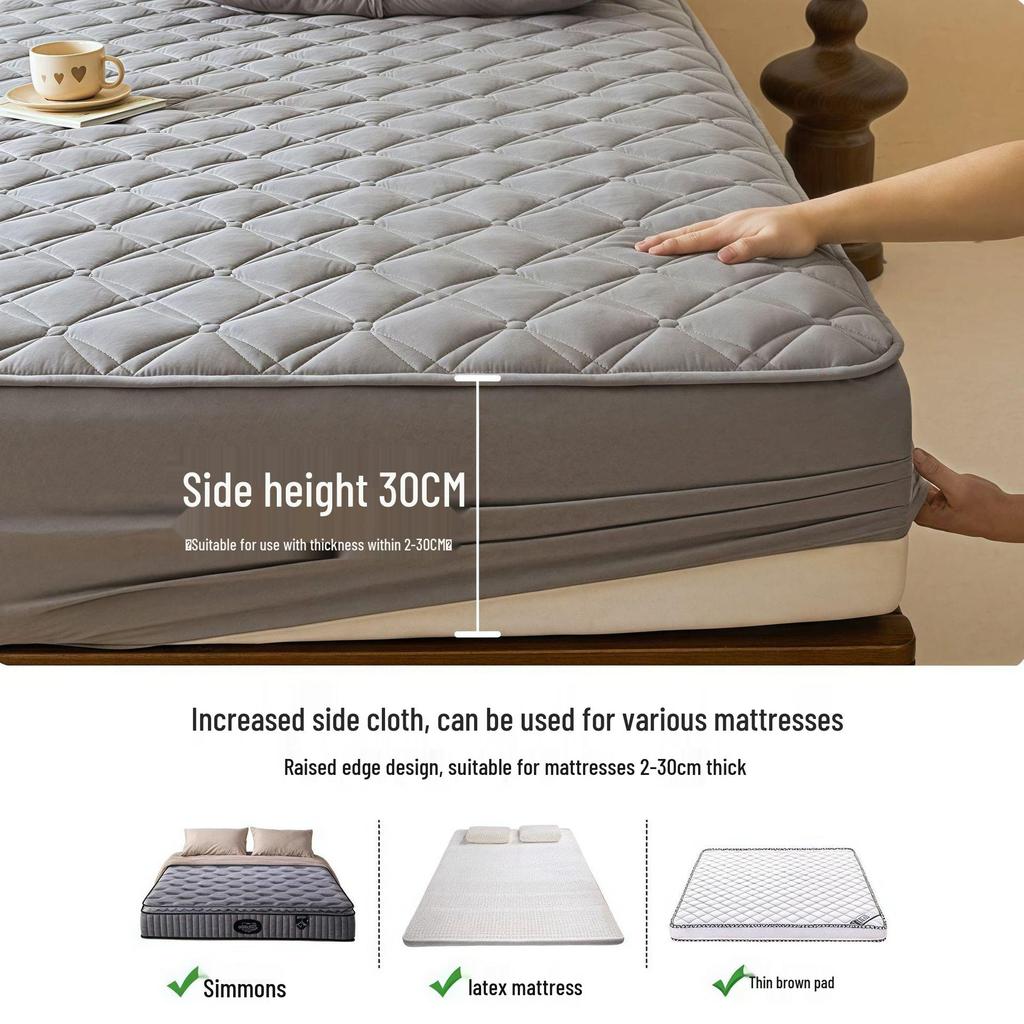 Class A Quilted Cotton Mattress Protector - Thick, Soft, Breathable, Dustproof, Non-Slip Full Cover