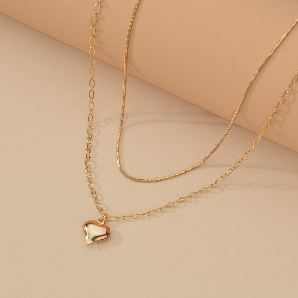 Simple peach heart necklace retro double-layer necklace accessories spot