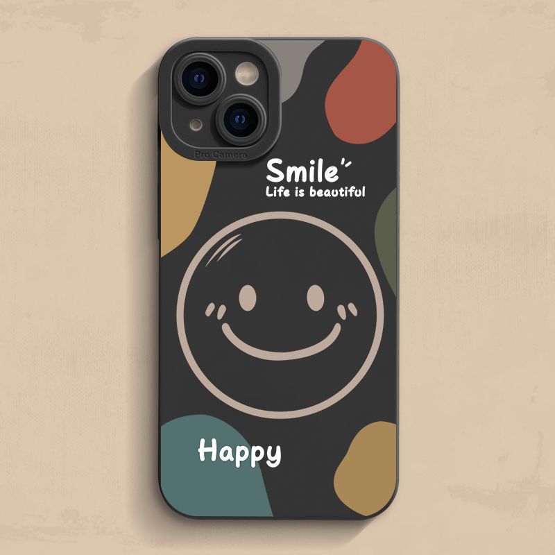 Apple 15promax telefoonhoesje color block smiley face 14 iPhone anti-drop 13 minimalistisch all inclusive 12 zacht 11