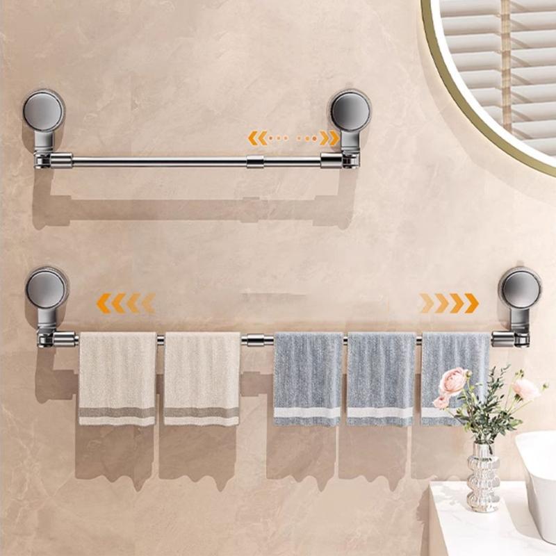 30-80cm Suction Cup Wall Towel Rack No Drilling Kitchen Bathroom Single Rod Retractable Towel Holder Self-adhesive Storage Shelf