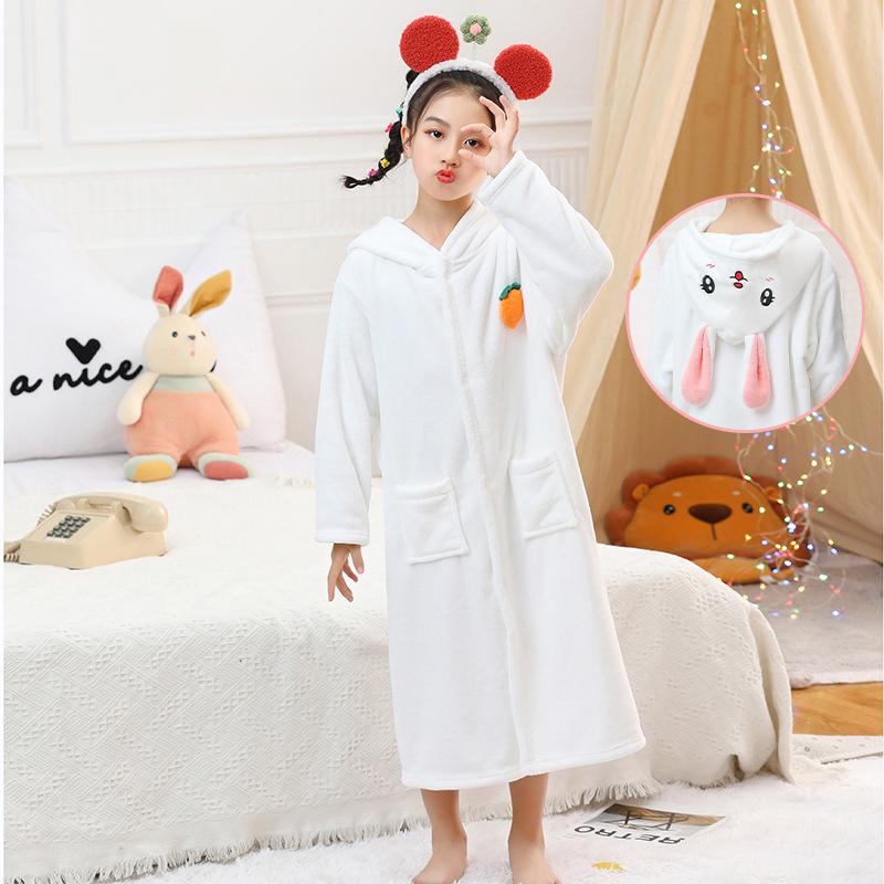 Children s Cape Bath Towel Rabbit Bathrobe Children s Thickened Soft Hat Cute Coral Fleece Long Cape S