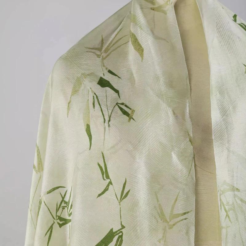 Light Green Checkered Watercolor Bamboo Leaf Fabric Chinese-style Printed Dyed Shirt Skirt Designer Fabrics for Sew Material