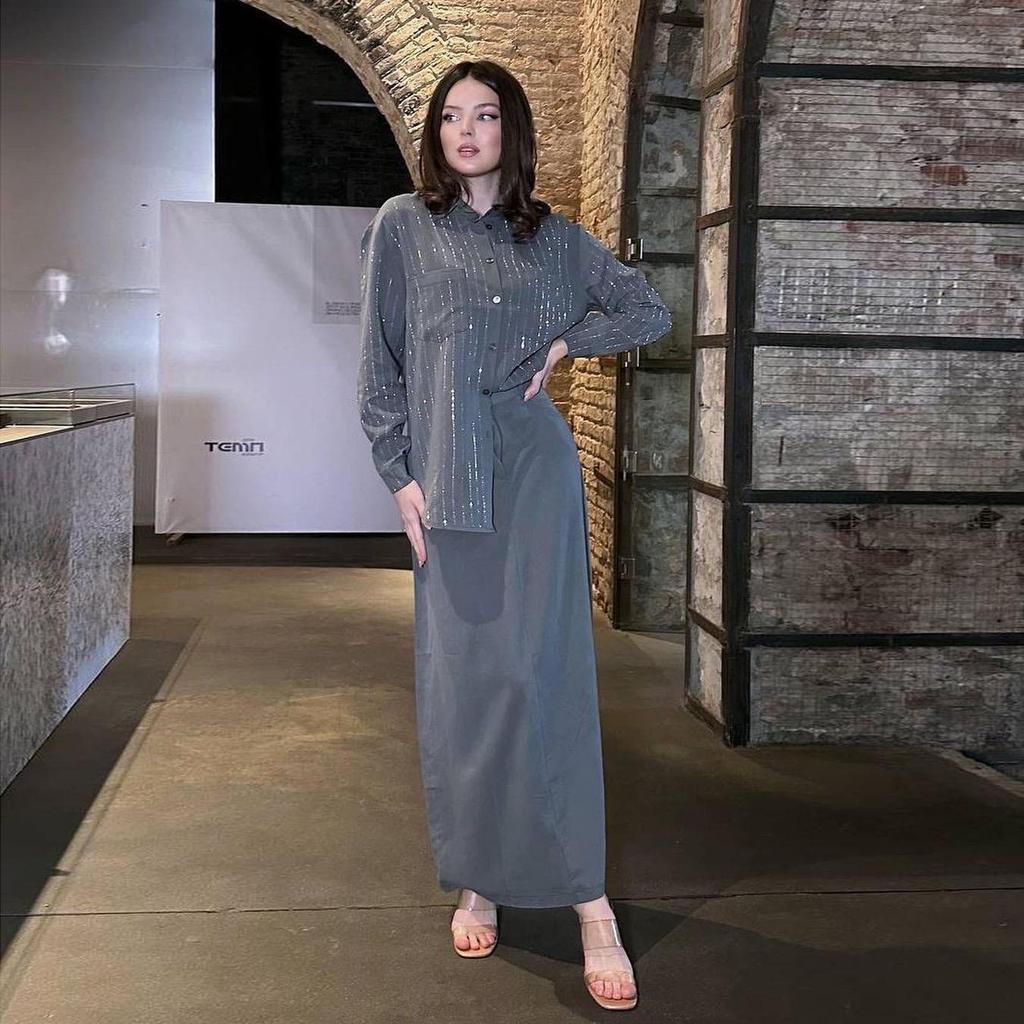 Set Cămașă cu Mâneci Lungi și Fustă Midi, Modă Europeană și Americană 2024