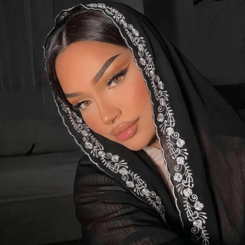 Breathable Lace Trim Shawl Sheer Sheer Scarf Soft Draping Head Wrap Daily Wear чёрный