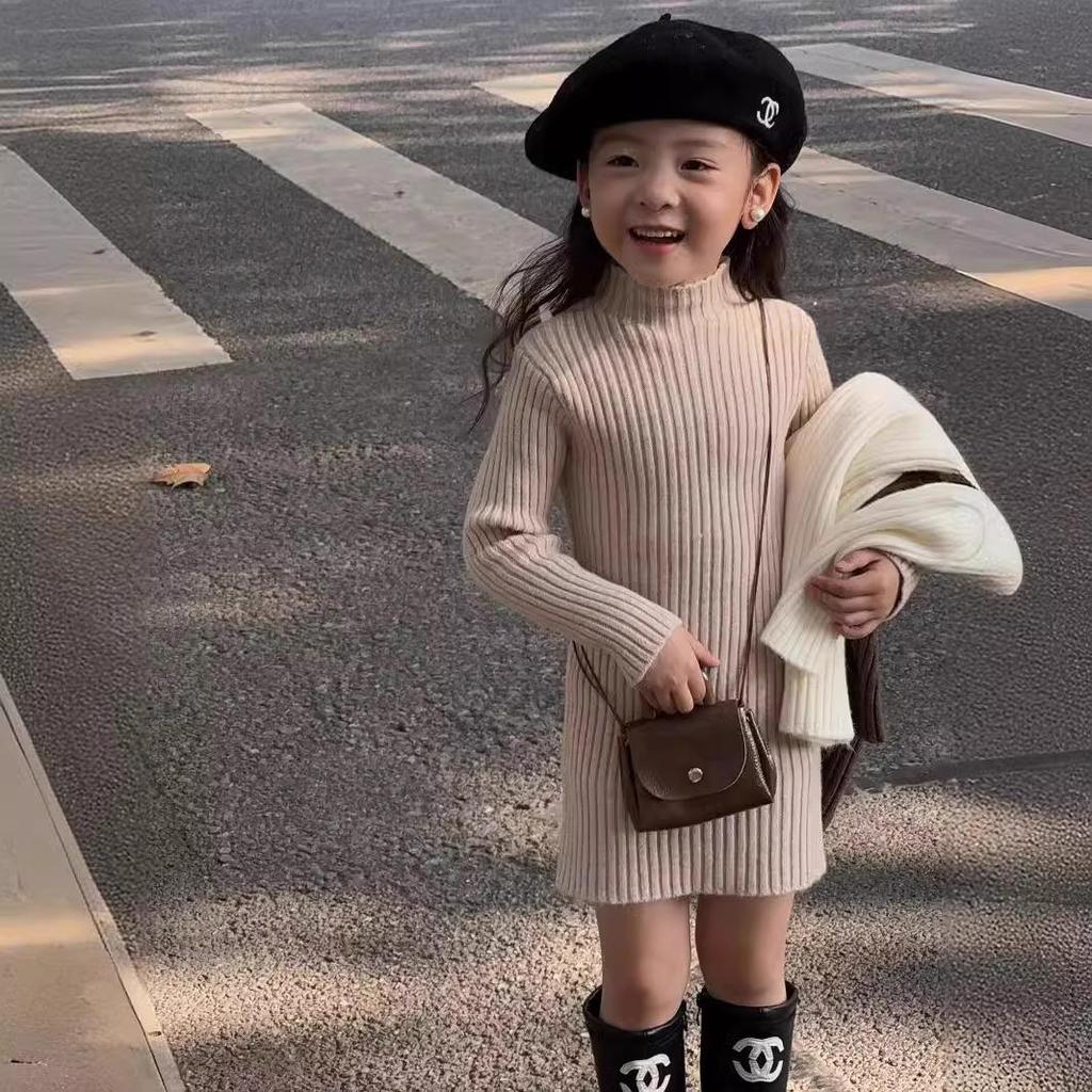 Girls' Autumn/Winter Wool Dress – Soft, Fashionable Mid-Length Knit for Kids