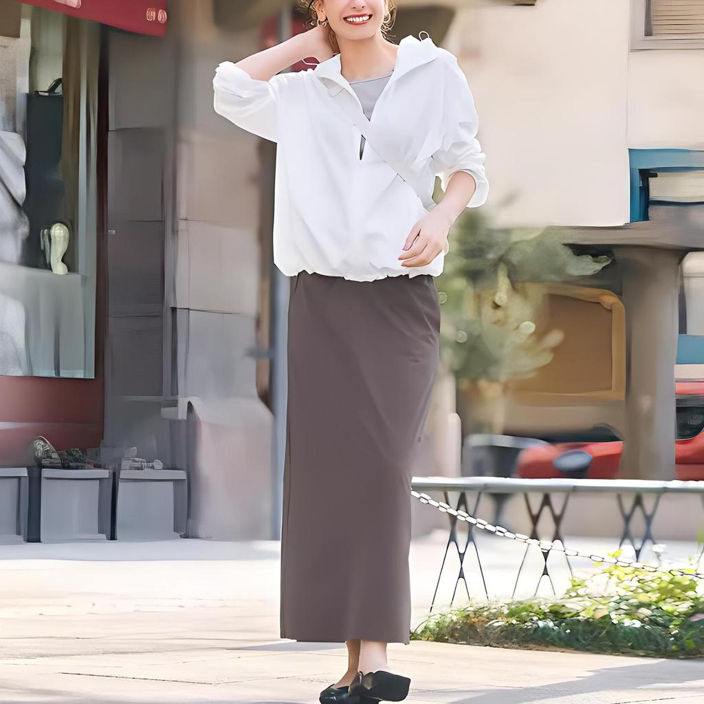 Uniqlo Solid Color Cool Feeling High Elastic Split Casual Long Skirt Women Skirts Camel 468805-34