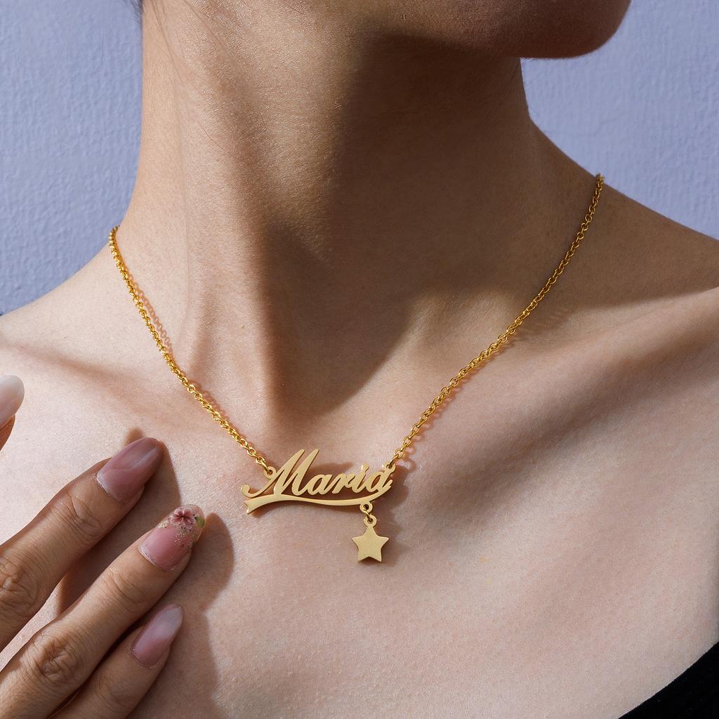 Atoztide Custom Name Necklace for Women Hang Heart Butterfly Stainless Steel Jewelry Choker Chain Personalized Birthday Gift