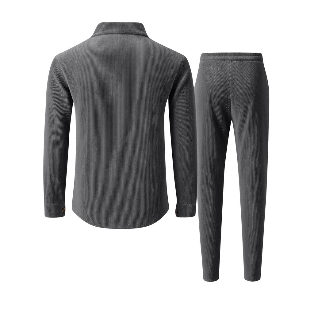 Men's Casual Solid Color Suit Solid Color Double Pocket Button Lapel Long Sleeve Pants Two-Piece Suit