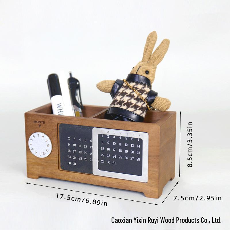 In-Stock Multifunctional Perpetual Calendar Pen Holder and Desk Organizer 17.5×7.5×8.5cm (262g) ореха