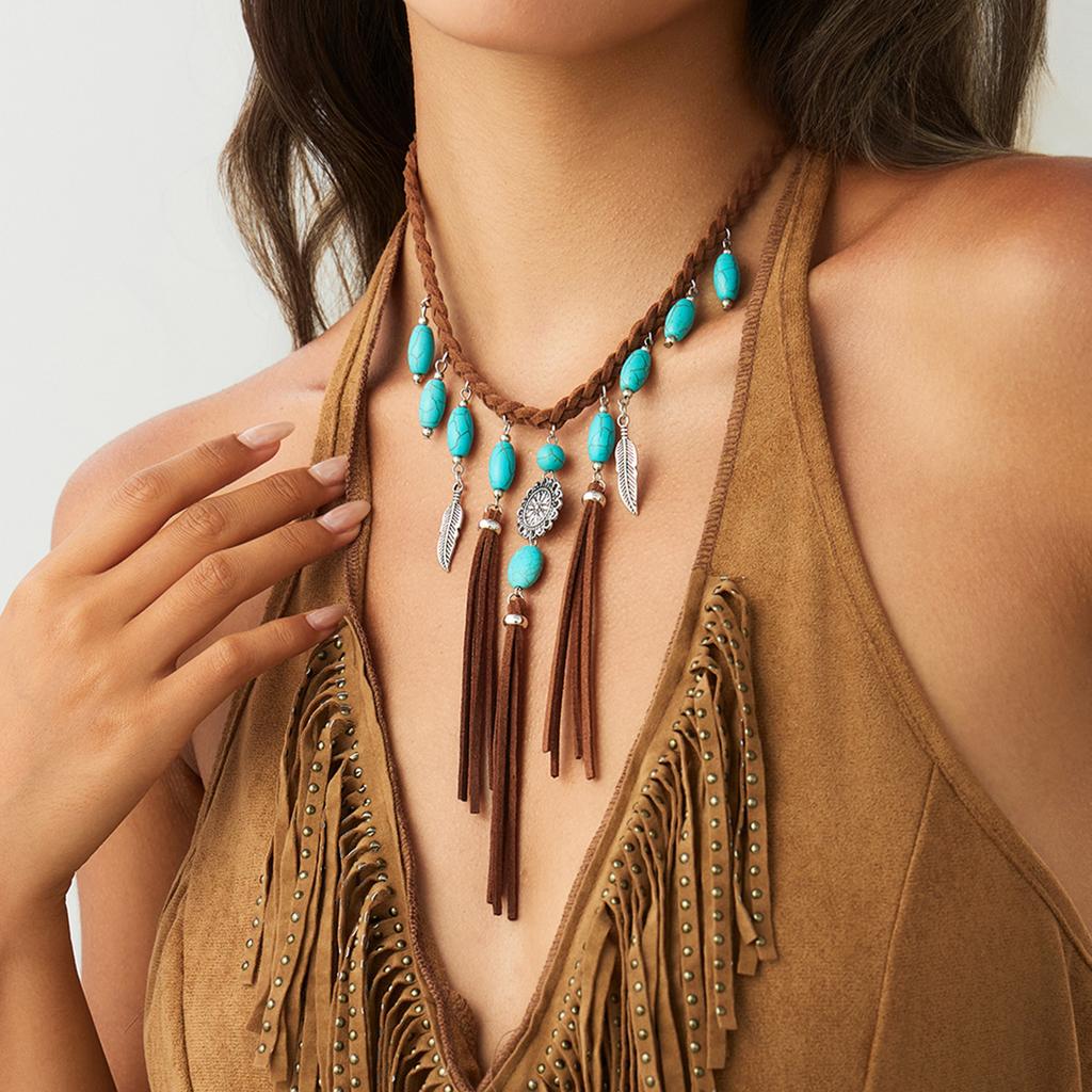 European and American Bohemian Pendant Woven Fringed Necklace Retro Ethnic Style Collarbone Chain