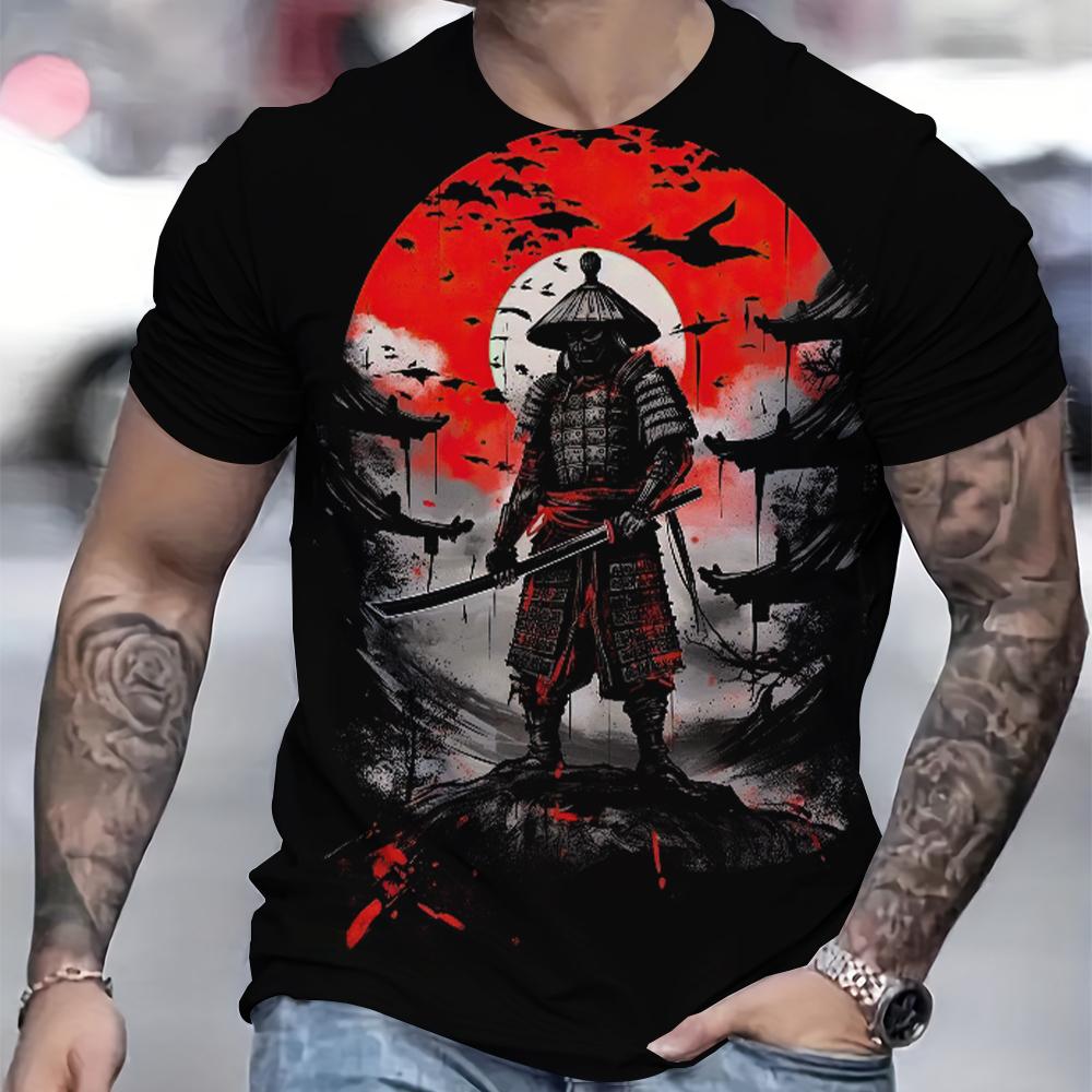 Japan Samurai Men T-Shirt Personalised Casual Short Sleeve Tees Summer Round Neck Loose Clothing for Male Fashion Designer Tops