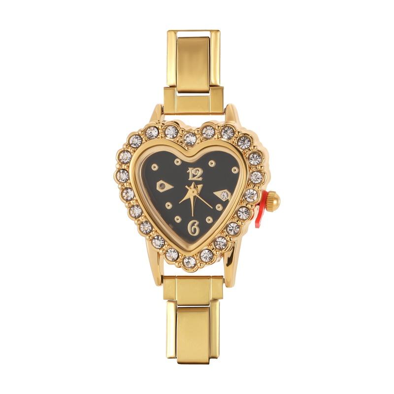 Y2K Vintage Zircon 9MM Width Italian Charm Heart Shape Watch High Quality Stainless Steel Bracelets Bangle for Birthday Gifts