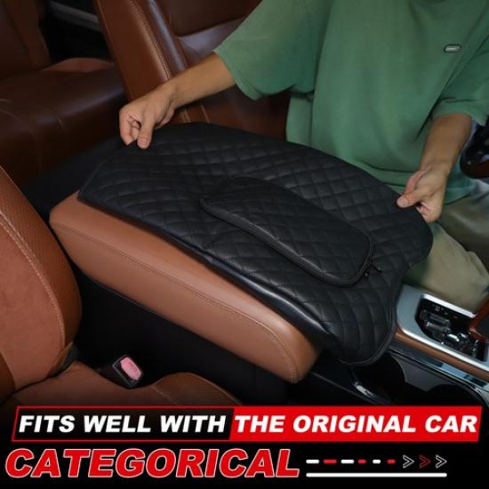 Car Armrest Box Cover For Toyota Tundra 2007- Leather Black Handrest Cover