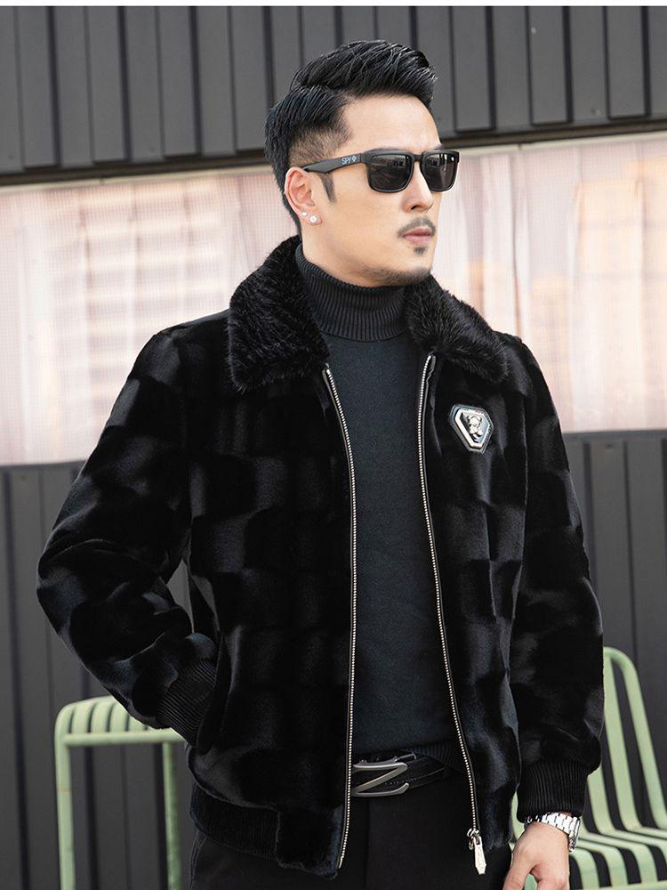 2024 Men's Gold Sable Velvet Lapel Coat: High-End Light Luxury, Warm Faux Mink Velvet Fashion