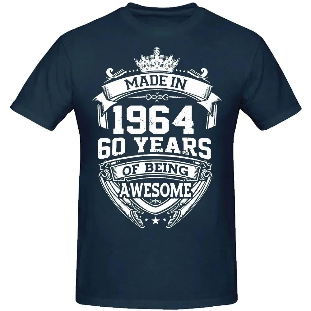 UnisexBirthday Anniversary Funny T-shirts Made In 1964 60th 60 Years Old Vintage Cotton T Shirt Gift Short Sleeve Tee Tops