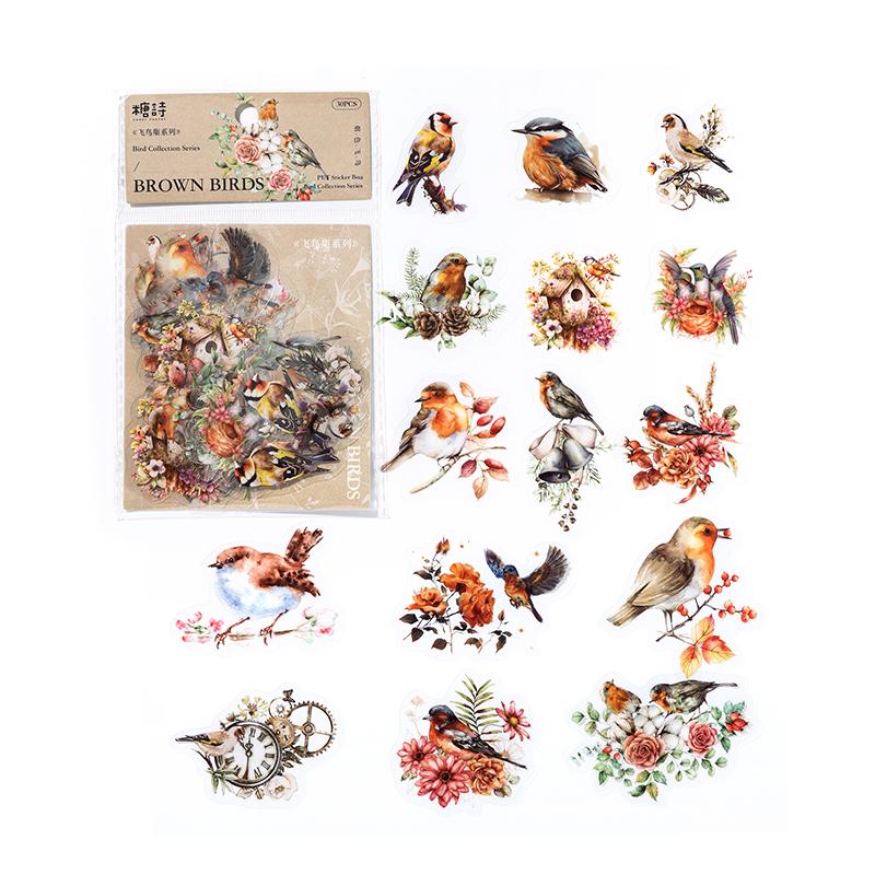 

30 pcs/pack Bird Collection Series PET material Stickers DIY Scrapbooking Decor Junk Journal Supplies Sticker Stationery