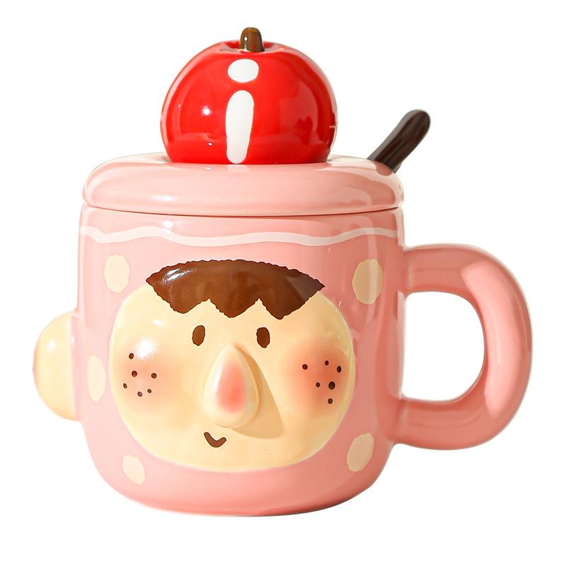 Creative Funny Ceramic Cup Mug with Lid Spoon for Home Use Strange Water Cup for Girls Office Breakfast Cup