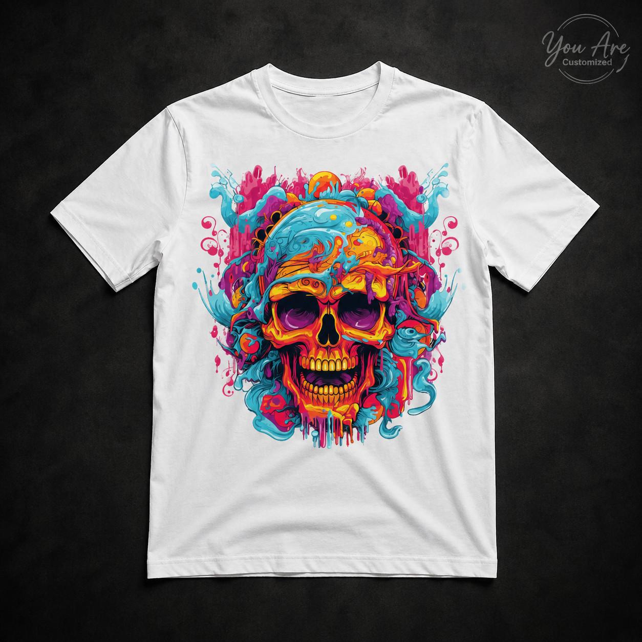 

Colorful Skull Graphic T-Shirt Black or White Unisex Streetwear Art Tee 5XL різнокольоровий