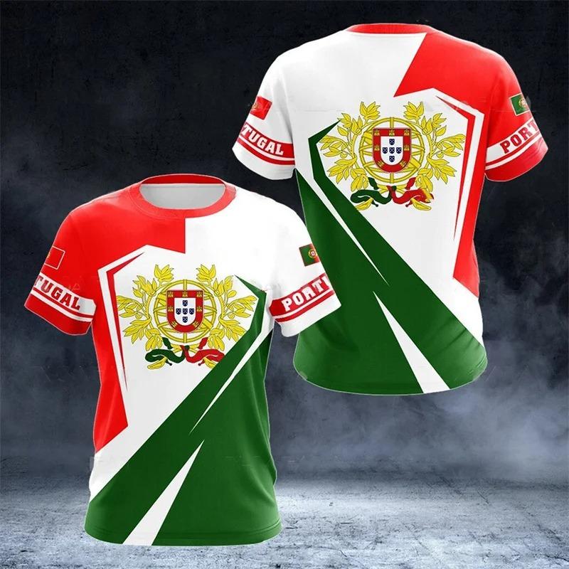 3D Portugal National Emblem Graphic T Shirt for Men Clothing Casual Unisex Short Sleeved Tee Shirts Streetwear Y2k Tops T-shirt