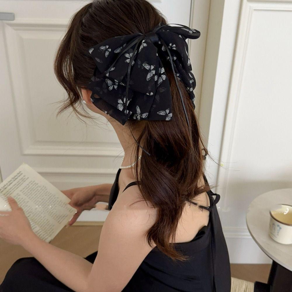 Grab Clip Bow Ribbon Hair Claw Floral Flower Hairpin Large Size Chiffon Bowknot Hair Clip  Girls