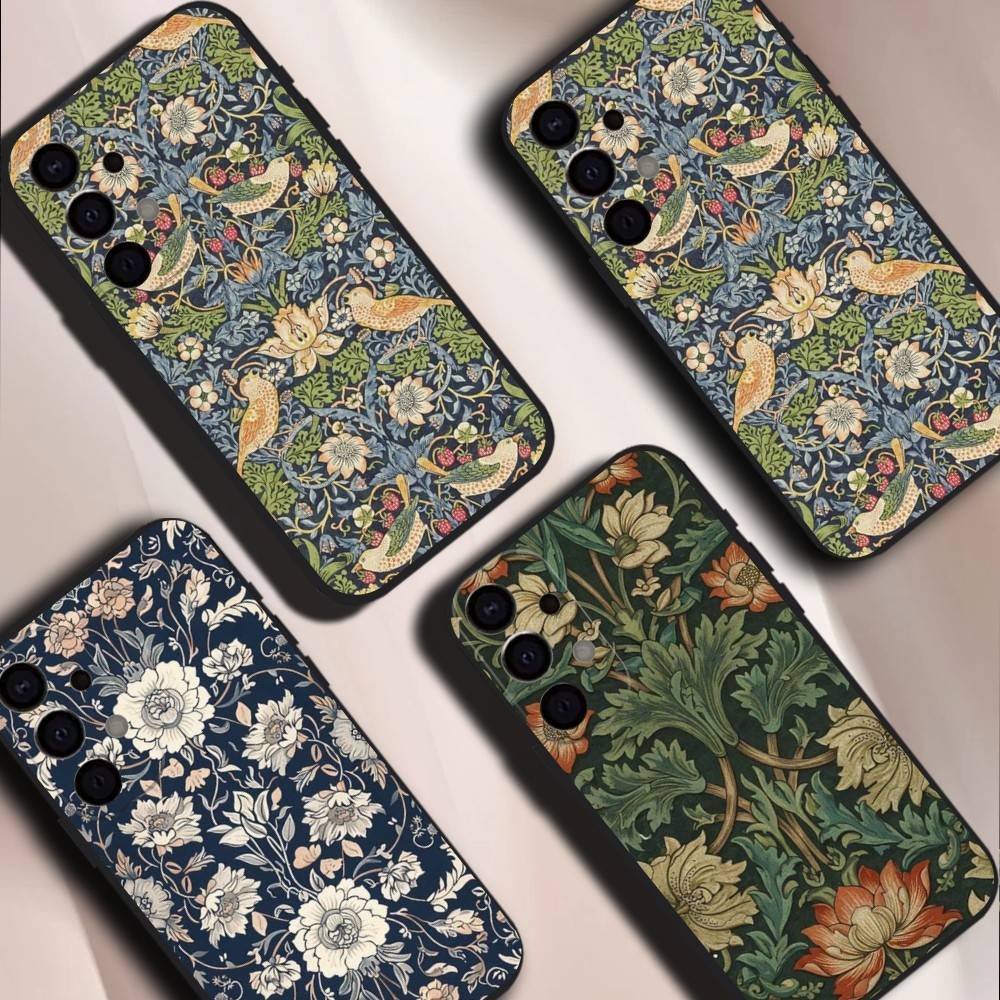 Pouzdro na telefon William Morris Černý kryt Pro Samsung S26,S25,S24,S21,S22,S23,S30,Ultra,S20,Plus,Fe,Lite,5G