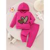 2er-Set Baby-Mädchen Outfit für Frühling und Herbst, Kapuzenpullover mit Leoparden-Herz-Print in Knallpink + Jogginghose mit Bündchen, Süßes Freizeit-Outfit, Tägliches Spielen