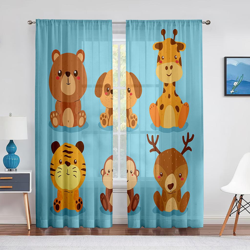 Cartoon Farm Animals Sheer Voile Curtain Cute Sheep Cow Pig In Rural Ranch Window Tulle Curtains for Living Room Bedroom Kitchen