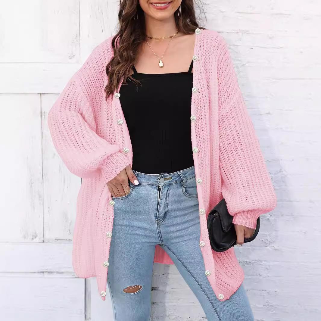 

Madam, Thick Coat, Autumn/winter New Style, Chunky Knit Sweater, Cardigan, Relaxed and Lazy Style, Casual Sweater average size рожевий