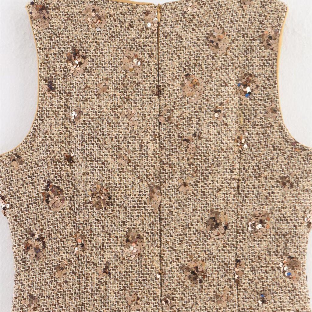 2025 Autumn Women's French Chic Sequin Sleeveless Dress - European & American Style