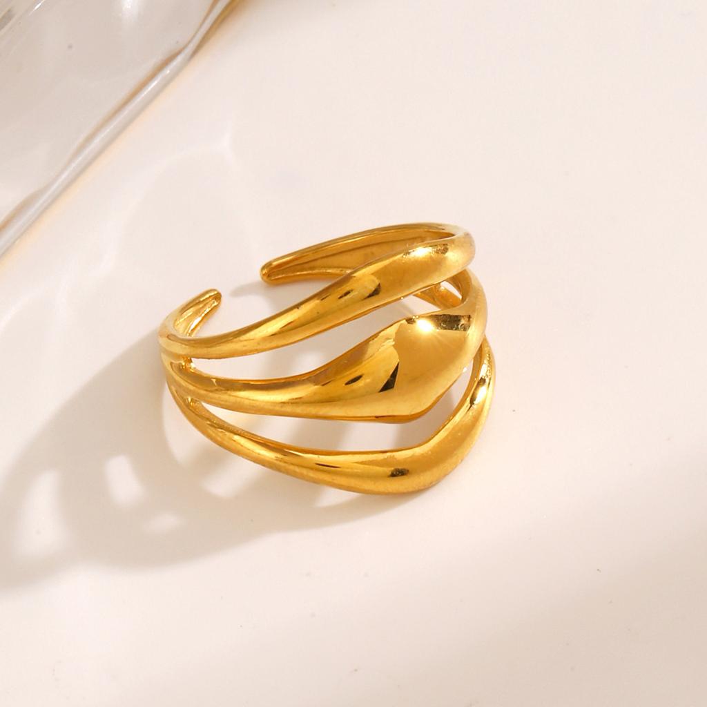  Minimalist Smooth Three-layer Stainless Steel Metal Ring 2024 18K PVD Plated Golden Jewelry Water Resistant New