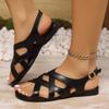 Fashion Black Pu Leather Flats Rome Sandals Women Summer Cross Straps Open Toe Beach Sandles Woman Lightweight Soft Sole Sandalias 36-43
