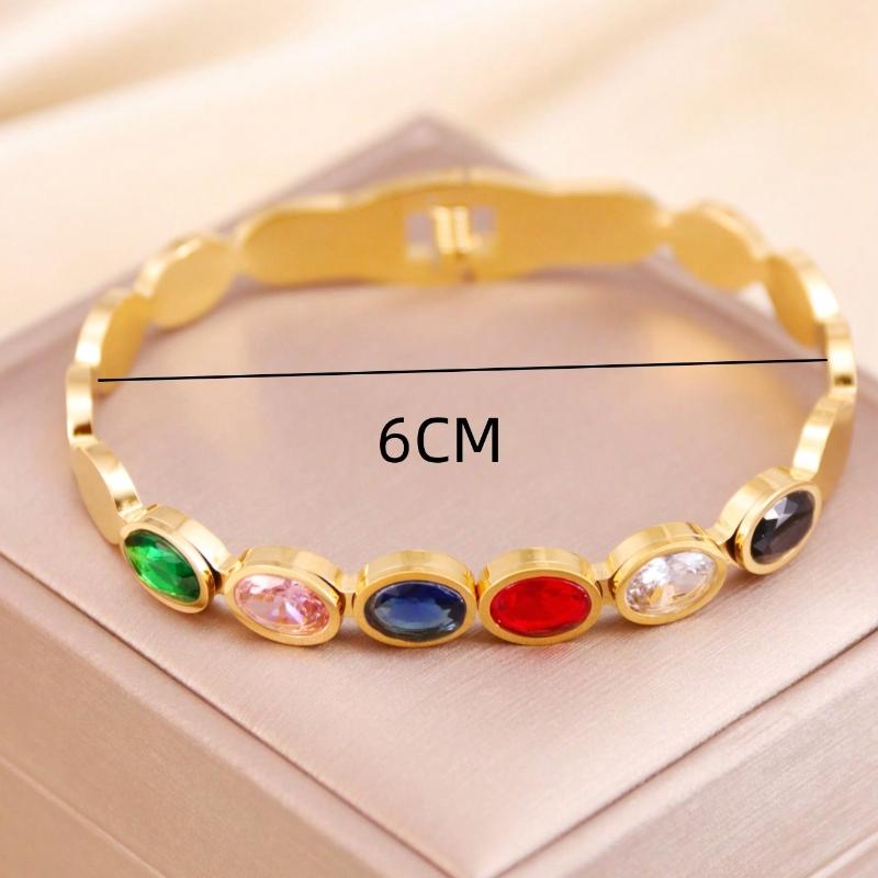 1pc Fashionable Casual Colored Gemstone Stainless Steel Bracelet for Women, Romantic Holiday/Anniversary Gift, Suitable for Daily Wear