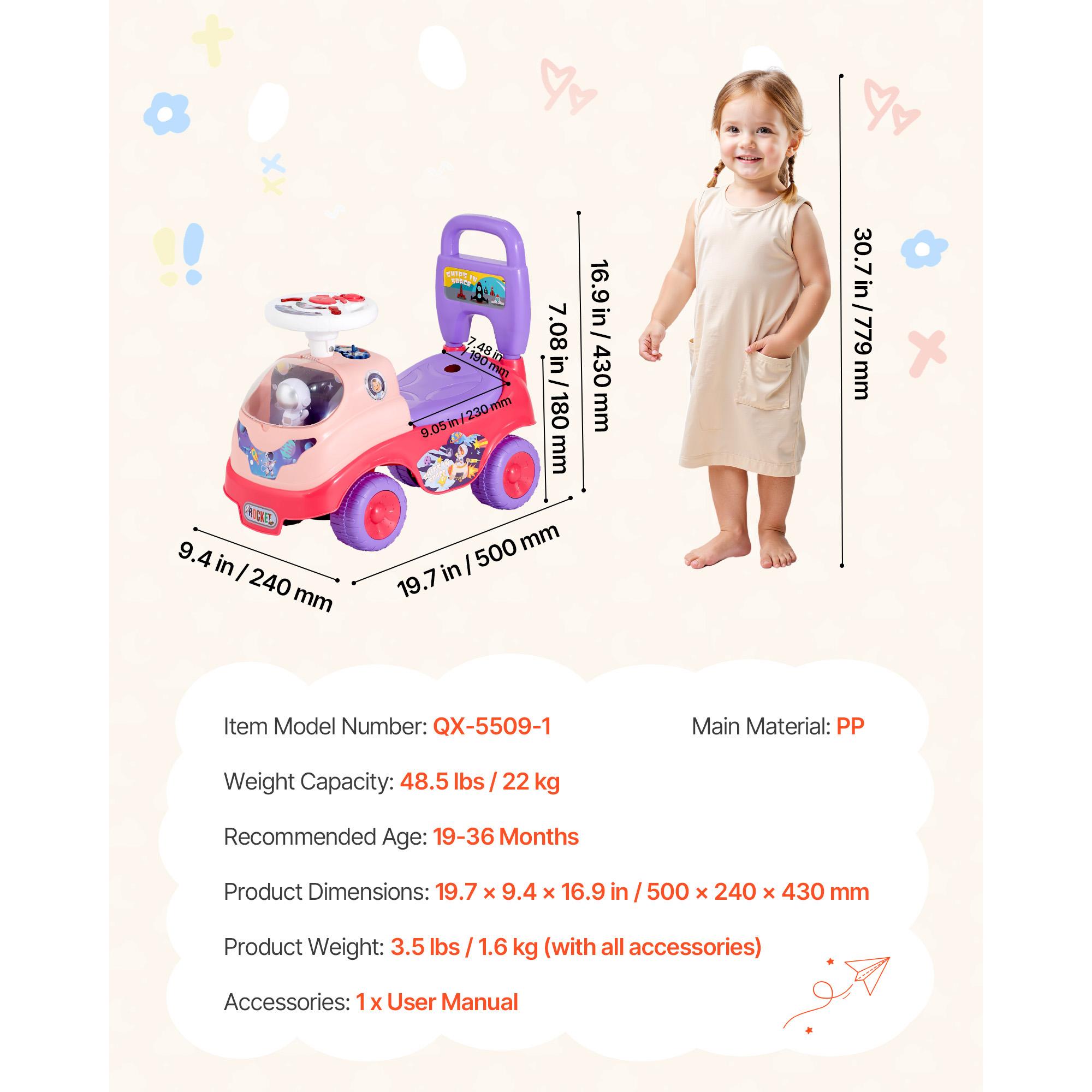 

SucceBuy Ride On Toddler Push Car Push Car for Toddler Kids Ride On Toy with Horn & Music for Boys Girls Pink