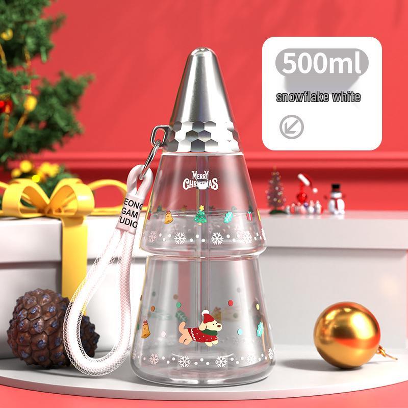 

Рождественская мультяшная детская бутылка для воды с трубочкой - Пластиковый поильник для мальчиков и девочек для занятий спортом на открытом воздухе 500 ml