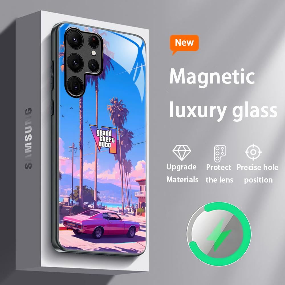 G-GTA6 R Star Game Hot Phone Case For Samsung S25 S24 S23 S22 S21 S20 Plus Ultra Note20 Glass Magnetic Case