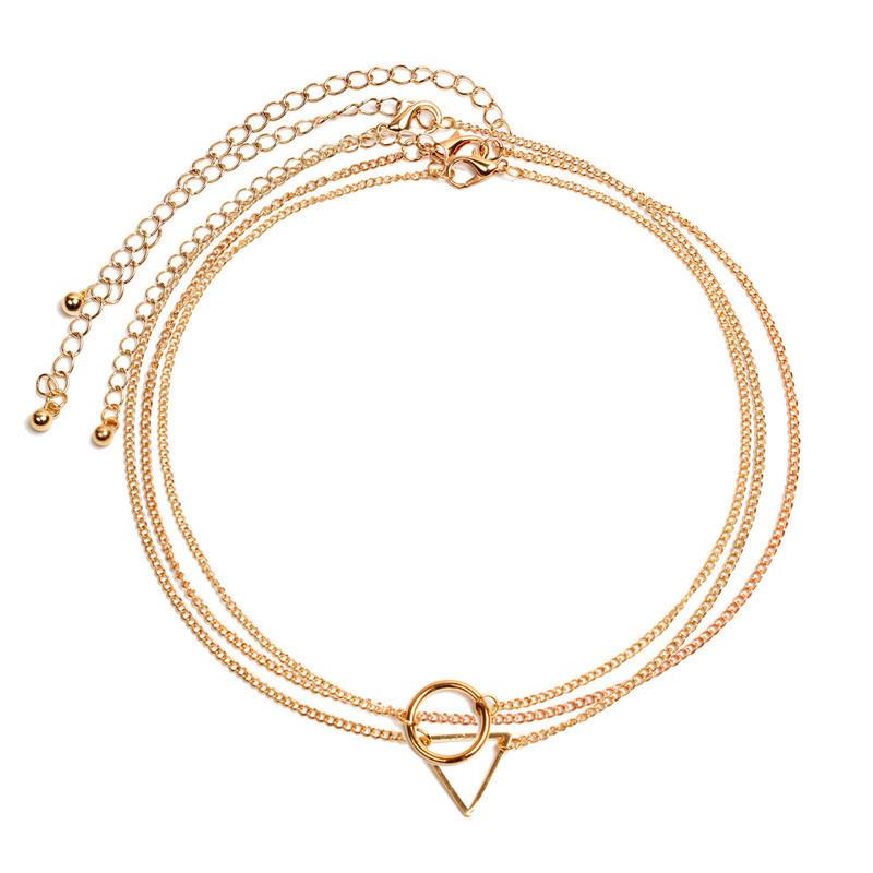 Stylish geometric metal chain collarbone chain female, simple round triangular multi-layer necklace