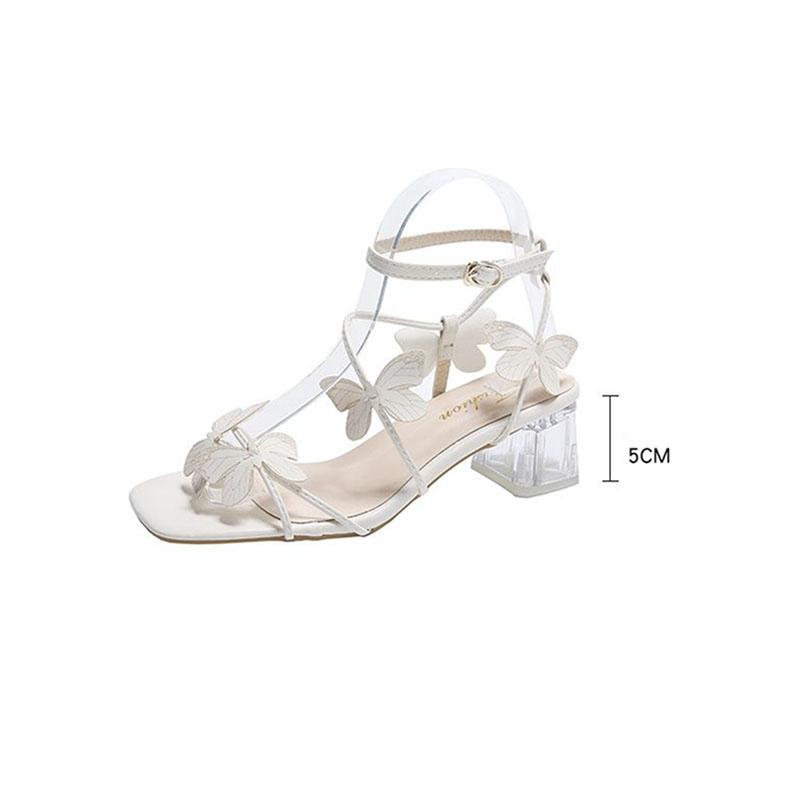 WTEMPO Temperament Ankel Snøresandaler Sommerfugl Gjennomsiktig Hæl Firkantet Tå Elegant Eventyrstil Allsidig Søte Høye Hæler Dropshipping Engros