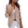 Women Suit Coat Double-Breasted Lapel Long Sleeve Suit Jacket Solid Color Urban Style Business Outerwear Casual Daily Wear